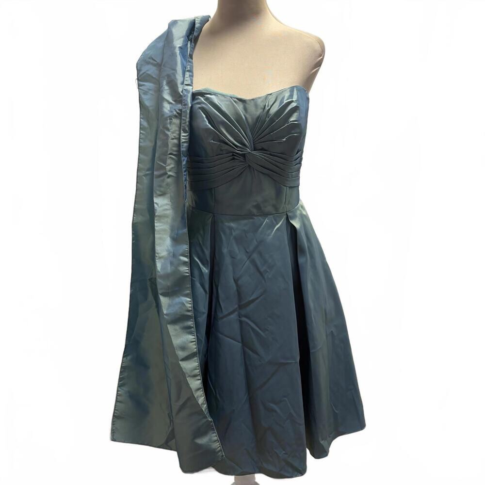 NWT Mori Lee 2 Piece Iridescent Taffeta Pleated Strapless Dress & Wrap 50's Look